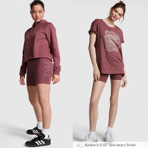VS Pink SET Just Be Kind Graphic Tee & Morning Rose Shine Cotton Biker Shorts - Picture 3 of 13